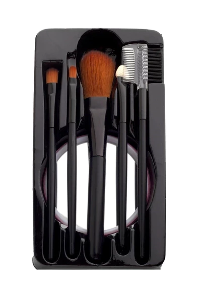 Pazariz 5'li Fırça Seti Aynalı Makyaj Fırçası Çanta Boy