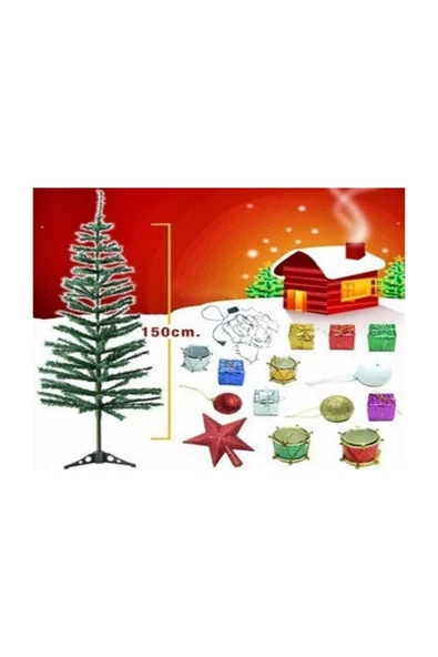 Pazariz Yılbaşı Ağacı 150cm Pirinç Işık Ve 24 Adet Ağaç Süsler ürün görseli 1