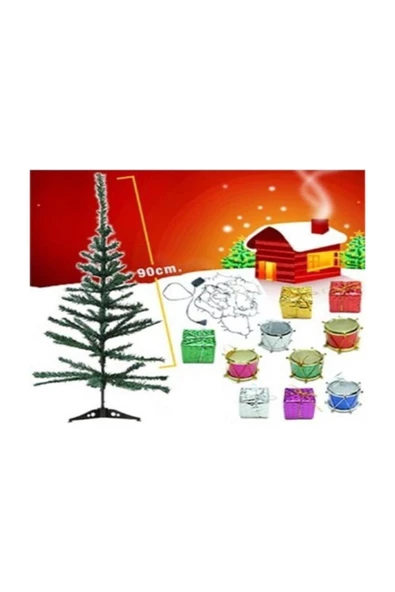 Pazariz Yılbaşı Ağacı Pirinç Işık ve 18 Adet Ağaç Süsleri -  90cm ürün görseli