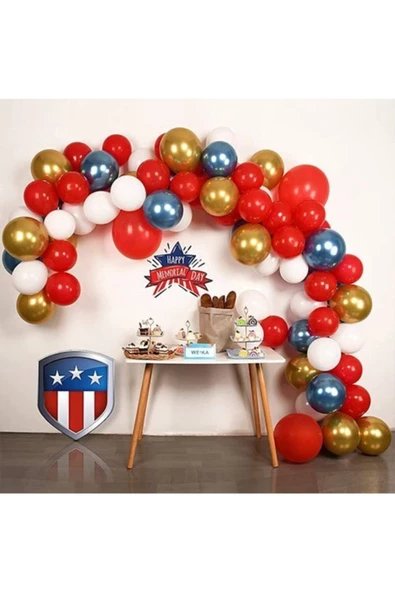 Pazariz Kırmızı Gold Mavi Balon Zinciri 7,5 Metre ürün görseli