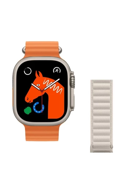 Pazariz Watch 8 Ultra 49mm Amax Ultra Akıllı NFC - GPS - Kablosuz Şarj TURUNCU Kordonunu Seç ürün görseli 1