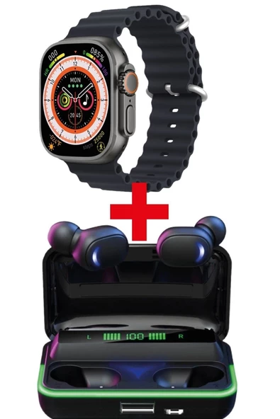 Pazariz Gs8 Watch 8 Ultra Akıllı Saat Siyah Watch 2.02 Inc E10 Oyuncu Bluetooth Kulaklık Hediye