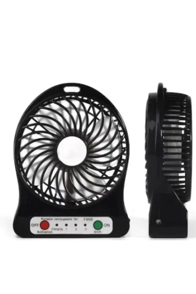 Pazariz Masaüstü Vantilatör Siyah 3 Kademeli Usb Girişli Şarjlı - Resim 2