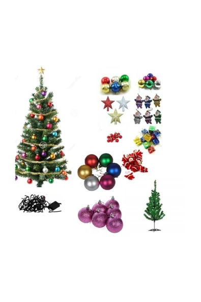 Pazariz 120 cm Yılbaşı Çam Ağacı+100 Lüks süs+Ağaç Işığı ürün görseli 1