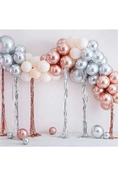 Pazariz Rose Gümüş Krom Balon Zincir Seti