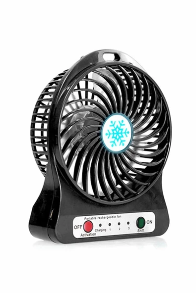 Pazariz Şarjlı Mini Vantilatör Masa Üstü 3 Kademeli Usb Mini Fan Siyah