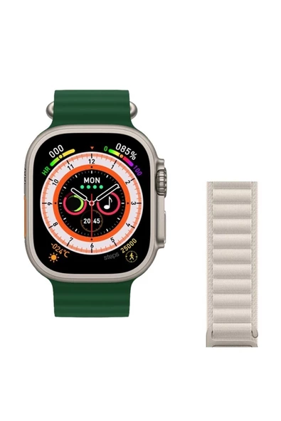 Pazariz Watch 8 Ultra 49mm Amax Ultra Akıllı NFC - GPS - Kablosuz Şarj YEŞİL Kordonunu Seç ürün görseli 1