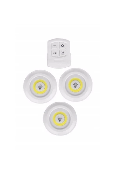 Pazariz 3'lü Led Spot Lamba Beyaz Cob Ledli Uzaktan Kumandalı Spot Ledle - Resim 3