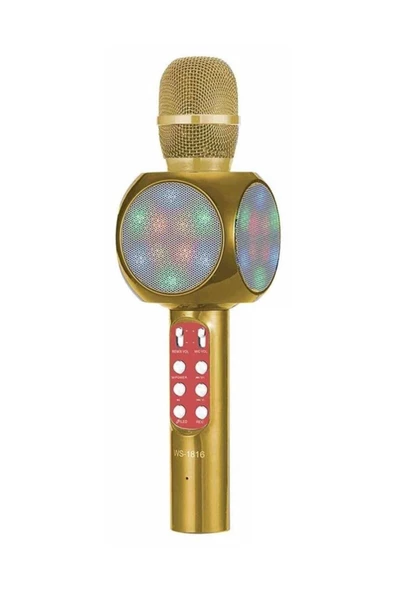 Pazariz Led Işıklı Karaoke Mikrofon Dahili Hoparlörlü Usb Flash Destekli Ws-1816 Gold