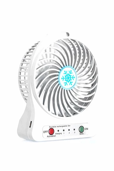 Pazariz Şarjlı Mini Vantilatör Masa Üstü 3 Kademeli Usb Mini Fan Beyaz