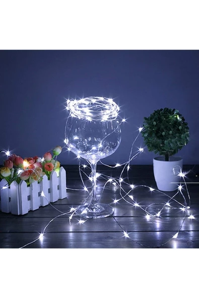 Pazariz Pilli Dekoratif Peri Led Işık 10 Metre Beyaz Parti Aydınlatma- - 3