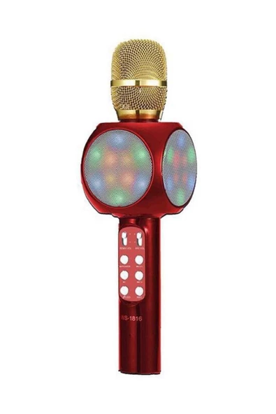 Pazariz Led Işıklı Karaoke Mikrofon Dahili Hoparlörlü Usb Flash Destekli Ws-1816 Kırmızı