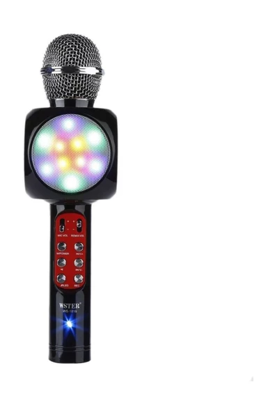 Pazariz Led Işıklı Karaoke Mikrofon Dahili Hoparlörlü Usb Flash Destekli Ws-1816 Siyah