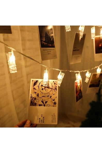 Pazariz 3 Metre 20'li Led Işıklı Dekoratif Fotoğraf Askılığı Mandalları - 2