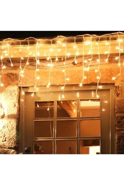 Pazariz 16 Saçaklı 4 Mt Dekoratif 96 Led Işık Sarkıt Sarı Renk Ip Perde - 3