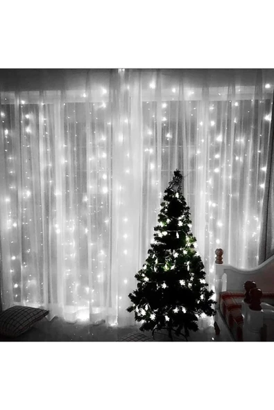 Pazariz 8 Fonksiyonlu 2 Metre 200 Led 10 Saçak Beyaz Led Perde Aydınlatma ürün görseli 1