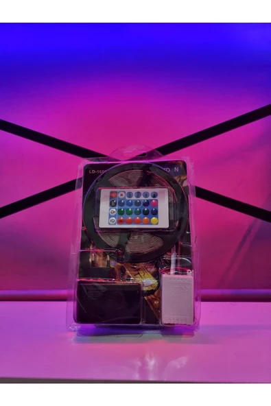 Pazariz Şerit Led Işık Rgb 5 Metre Hazır Set Tak Çalıştır Kumandalı Adaptörlü Silikonlu - Resim 3