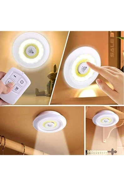 Pazariz Led Işık Kablosuz Uzaktan Kumandalı Dolap Içi Led Ampul Seti 3lü Set Gece Lambası Spot Lamba