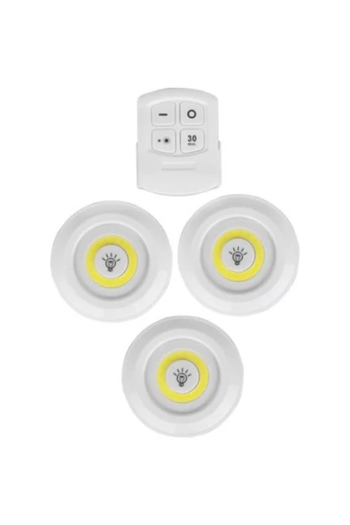 Pazariz Uzaktan Kumandalı Yapışkanlı 3'lü Led Spot Lamba - Resim 3