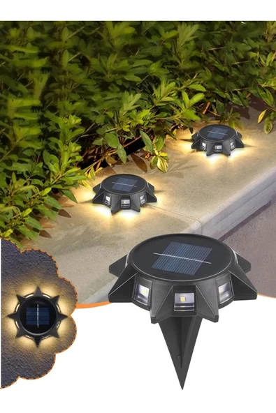 Pazariz Sarı Renk Güneş Işığı Görünümlü 8 LED Solar Saplamalı Bahçe Dış Duvar Işıklandırma Lamba ürün görseli 1