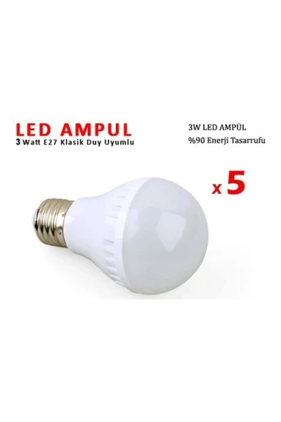 Pazariz 3w Enerji Tasarruflu Led Ampul ( 5 Adet )