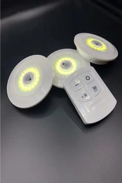 Pazariz 3lü Uzaktan Kumandalı Yapışkanlı Kablosuz Led Spot Lambalar - 3