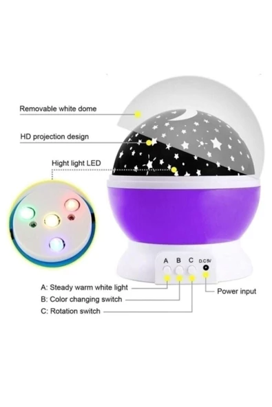 Pazariz Star Master Dönen Yıldızlı Gökyüzü Projeksiyon Gece Lambası Mor - Resim 3