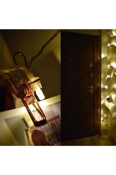 Pazariz 2 Metre 10 Adet Led Işıklı Dekoratif Fotoğraf Askılığı Mandalları - Resim 3