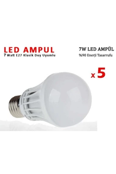 Pazariz 7w Enerji Tasarruflu Led Ampul ( 5 Adet ) - Resim 2