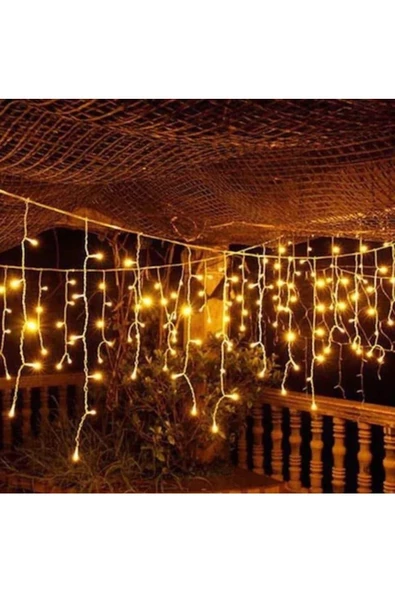 Pazariz 16 Saçaklı 4 Mt Dekoratif 96 Led Işık Sarkıt Sarı Renk Ip Perde - 2