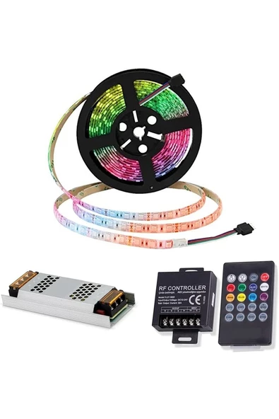 Pazariz 10 Metre Rgb Çok Renkli Şerit Led Seti + Kumanda + Trafo Hazır Set