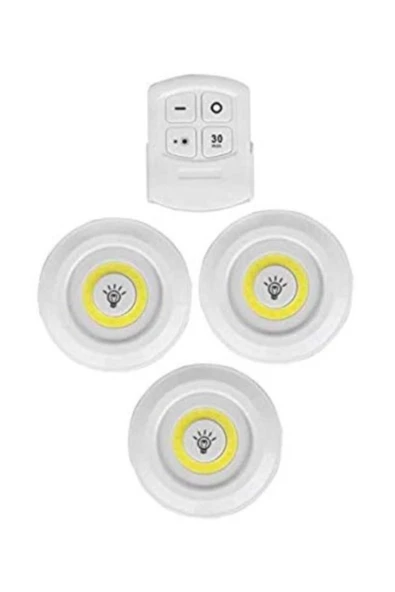 Pazariz 3lü Uzaktan Kumandalı Yapışkanlı Kablosuz Led Spot Lambalar - 2