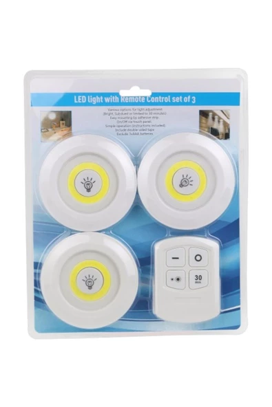 Pazariz Uzaktan Kumandalı Yapışkanlı 3'lü Led Spot Lamba - Resim 2