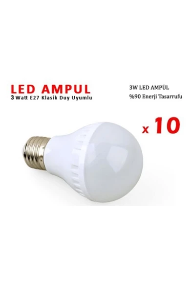 Pazariz 3w Enerji Tasarruflu Led Ampul ( 10 Adet ) ürün görseli 1