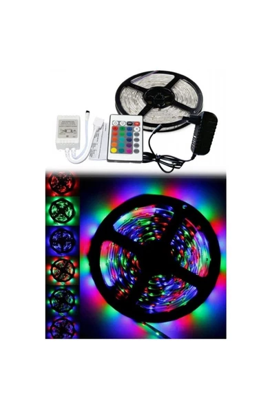 Pazariz Rgb Şerit Led Dış Mekan 5 Metre Kumandalı Hazır Set 16 Renk ürün görseli 1