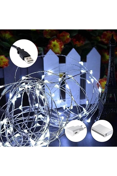 Pazariz Peri Led Işık Usbli|su Geçirmez Esnek Ve Güçlü Işık Performansı-tel Şerit Led (3 Metre, Beyaz) - Resim 2