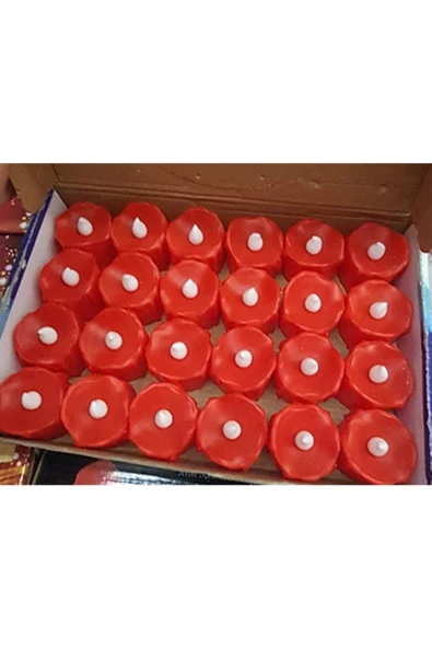 Pazariz Led Işıklı Kırmızı Mum 24'lü Paket Mh20