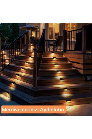 Pazariz Solar Güneş Enerjili Şarj Edilen Köşebent Merdiven Veranda Bahçe Yolu Led Lamba Işık 4 Adet - Resim 3