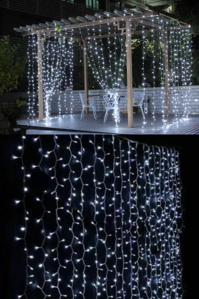 Pazariz 2x2 Metre 320 Led 8 Fonskiyonlu Dekoratif Led Perde Beyaz Renk ürün görseli