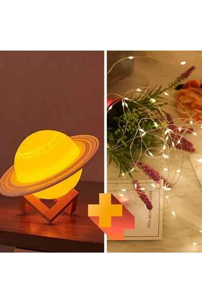 Pazariz 3d Print Dokunmatik 3 Renk Usb Şarjlı Gece Lambası (kumandasız) Ve Peri Led Işık 5 Mt Sarı