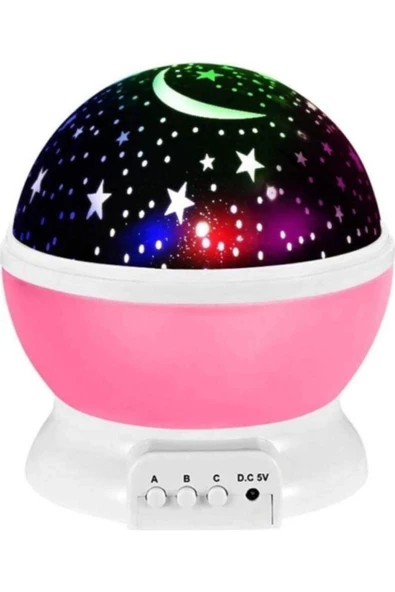 Pazariz Plus Pembe Dönen Ay Yıldız Ve Gezegenler Yansıtmalı Projeksiyon Gece Lambası Star Master - Resim 2