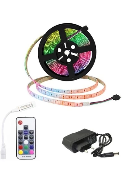 Pazariz 1 Metre Rgb Çok Renkli Rf Wireless Kumanda Şerit Led Işık