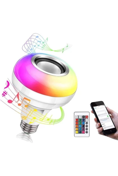 Pazariz Paddsun Led Rgb Renkli Işık E27 Bluetooth Kontrollü Akıllı Müzik Ses Hoparlör Lambaları