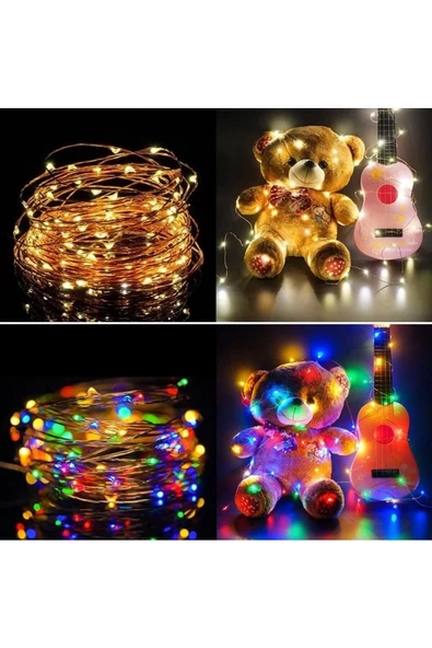 Pazariz 100 Ledli 10 Metre Pilli Renkli V Sarı Peri Led Atif Aydınlatma (8 Fonksiyonlu)