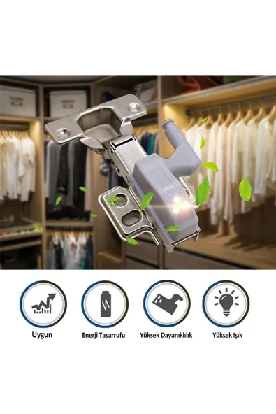 Pazariz Gardrop Mutfak Dolap Içi Sensörlü Led Işık Aydınlatma 2li Menteşe Üstü Enerji Tasarruf Lamba - 2