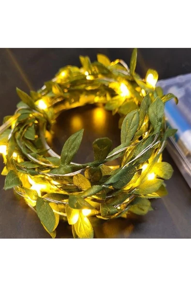 Pazariz Yapraklı Dekorlu 3 Metre Peri Led Pilli Işık Yılbaşı Aydınlatma - Resim 2
