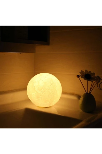 Pazariz Sarı 3d Ay Gece Lambası Dekoratif Küre Led Başucu Lambası- ürün görseli 1