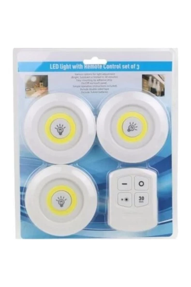 Pazariz Uzaktan Kumandalı Yapışkanlı Kablosuz Pilli Led 3 Lü - Resim 2