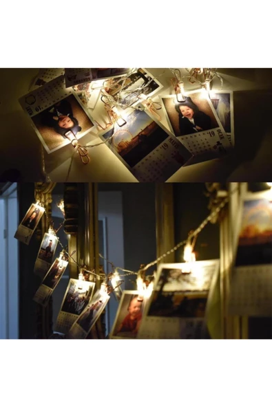 Pazariz 2 Metre 10 Adet Led Işıklı Dekoratif Fotoğraf Askılığı Mandalları ürün görseli 1
