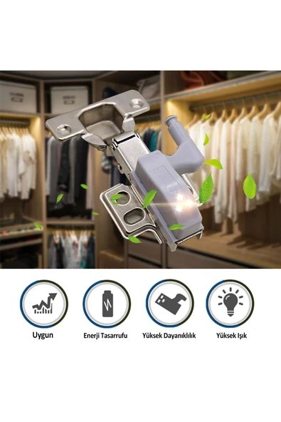 Pazariz Gardrop Mutfak Dolap Içi Sensörlü Led Işık Aydınlatma 2li Menteşe Üstü Enerji Tasarruf Lamba - 3